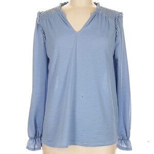 Blue Cotton Long Sleeve Blouse